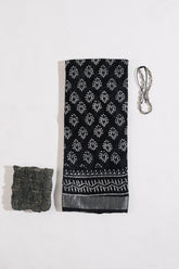 Black Linen Hand Block Saree